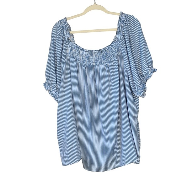 Torrid blue & white striped smocked puff short half sleeve blouse.‎ Size 3 (3X) - Picture 1 of 9